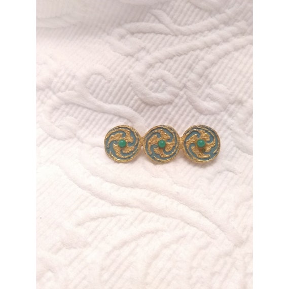 Vintage Alva Museum Replicas gold tone teal swirl… - image 5