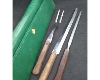 Vtg set of 3 carving set by FLINT Stianless Vanadium with original pouch READ