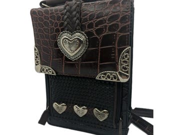 Unbranded Bag Travel Organizer Crossbody  Brown croc print brighton style concho