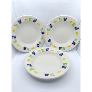3 Homer Laughlin Restaurant Ware Bowl Plates Watercolor brushstroke decor 9.25&quot;