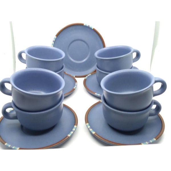 Dansk MESA SKY BLUE Flat Cups & Saucers Set of 5 plus 3 extra  cups