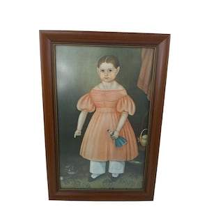 Vtg enmarcado Joseph Whiting Art Print &quot;Mary Jane Smith&#39; Portrait Young Girl w / Cat