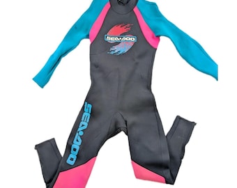 Traje de neopreno Seadoo vintage de los años 80 y 90 para mujer, talla grande, negro, rosa, estilo retro, de nailon, fabricado en Canadá.