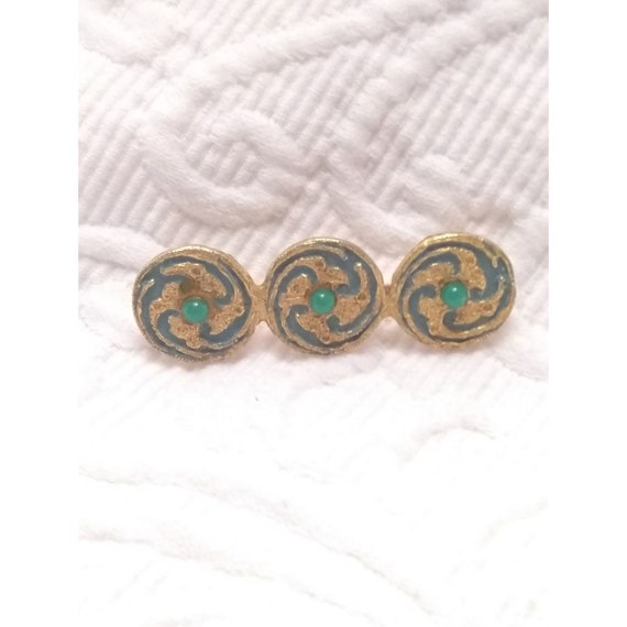 Vintage Alva Museum Replicas gold tone teal swirl… - image 7