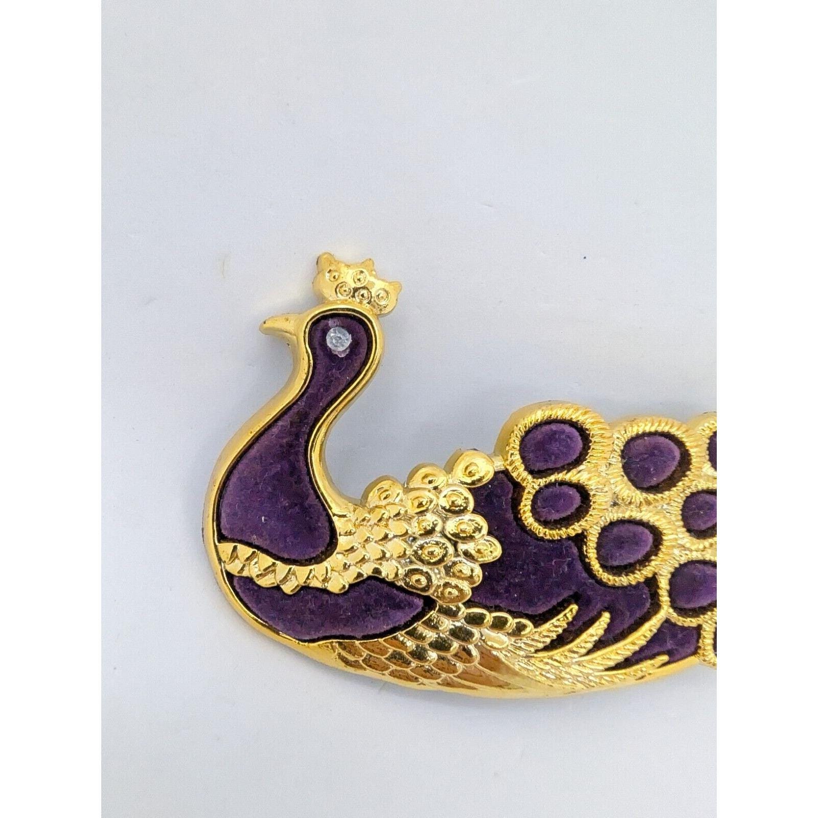 Vtg Plastic Velvet Peacock Purple Bird Fashion Hair Clip 
