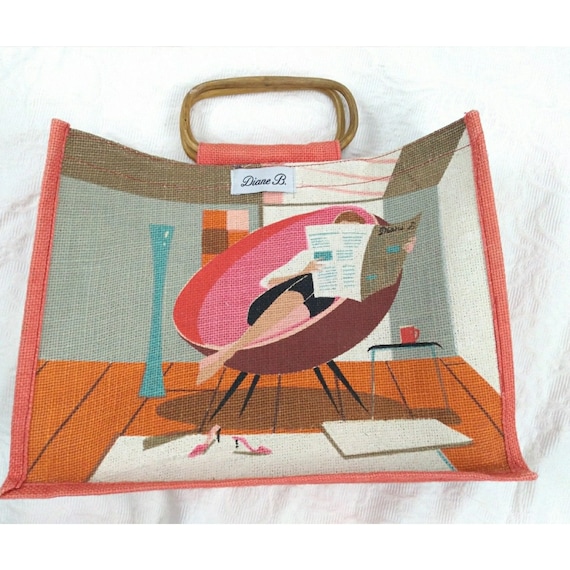 Diane B MCM Style Themed 'burlap' Bag With Wooden Handle - Etsy