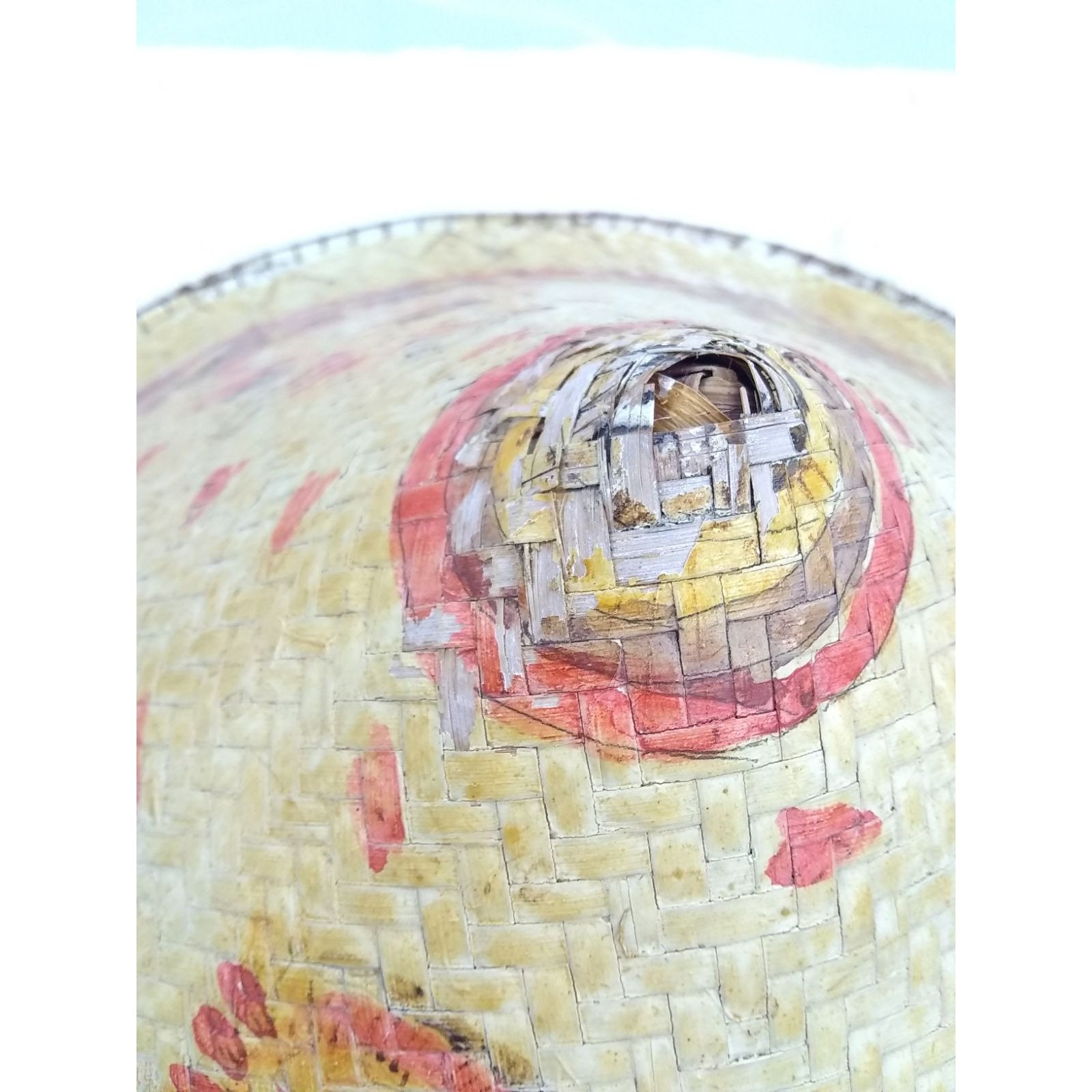 Vintage Hat Asian Conical Decorated Painted Farmer Style  display picture 1