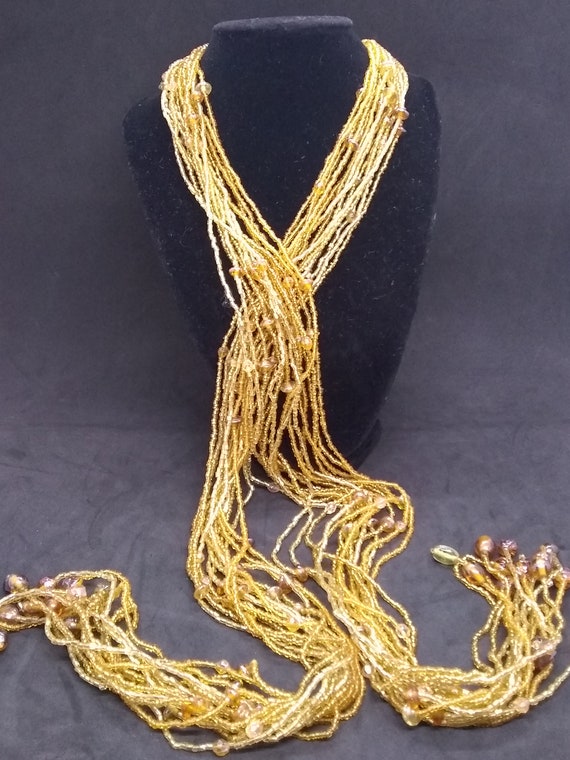 Vintage beaded seeded Lariat necklace scarf - image 1