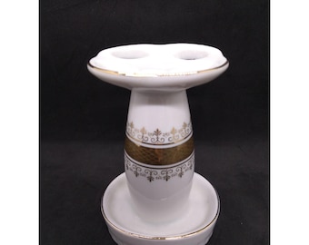 Vintage Ceramic toothbrush With Gold Floral Trim 4 slots 4.25" READ Description