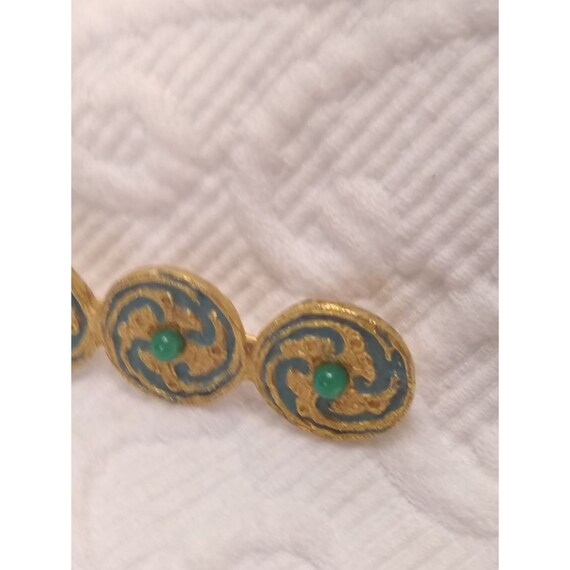 Vintage Alva Museum Replicas gold tone teal swirl… - image 2