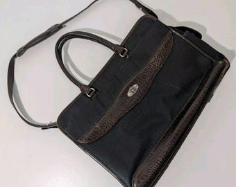 Brighton Satchel Travel work Laptop Shoulder bag Brown Leather Croc style black READ