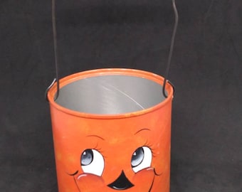 Vintage hobbyist 50s style painted Jack O lantern themed bucket