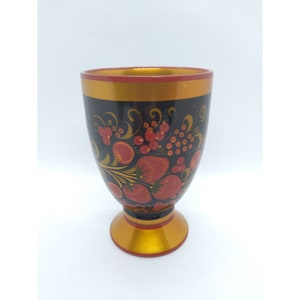 Small vintage Russian khokhloma small footed decorative vase