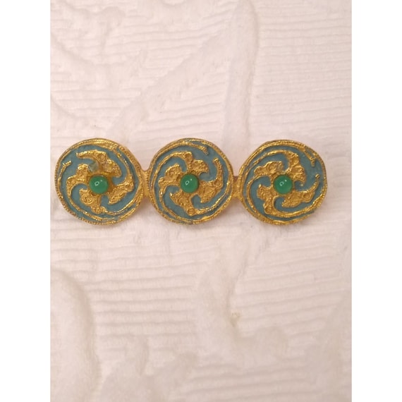 Vintage Alva Museum Replicas gold tone teal swirl… - image 1