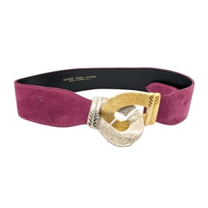 Courama Magenta Fuchsia Leather Belt Gold Statement Buckle Brazil Size M 38in‎ Magenta Leather Belt - Etsy main image 2