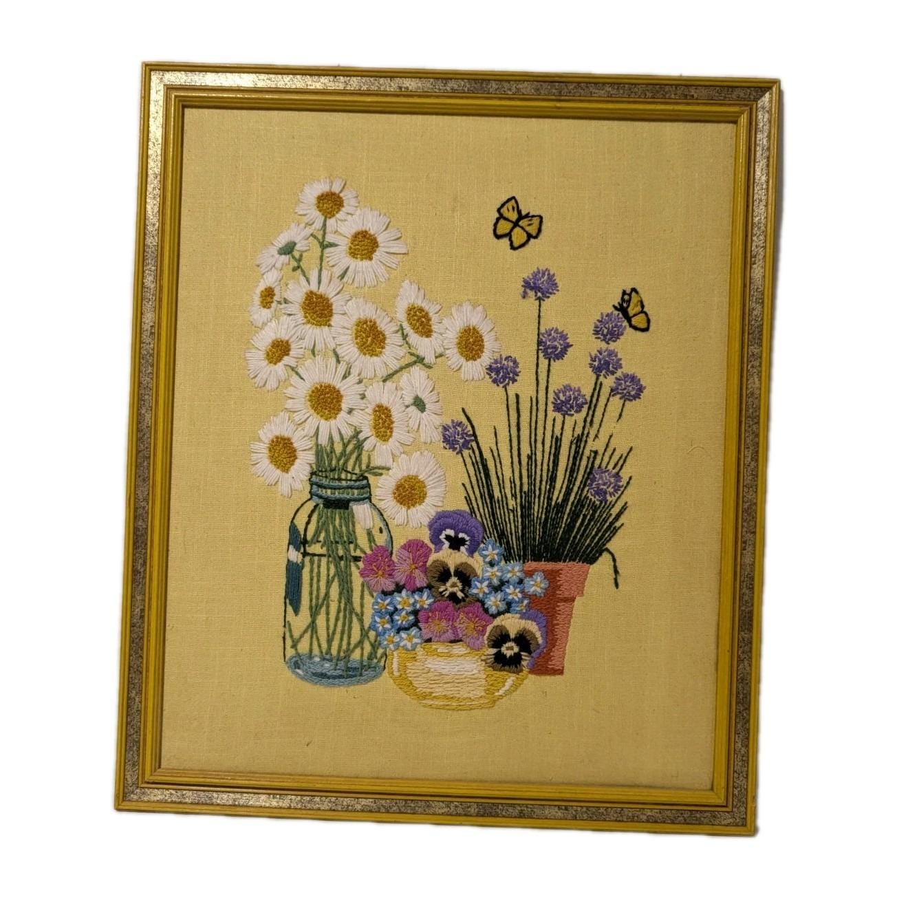 VTG Paragon "Summer's Bloom" Crewel Embroidery 22.5"x26. 5" Mod Cottagecore Read