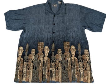 Camisa hawaiana Tiki de R Squared para hombre, talla XL, estilo playero, resort, preppycore tropical.