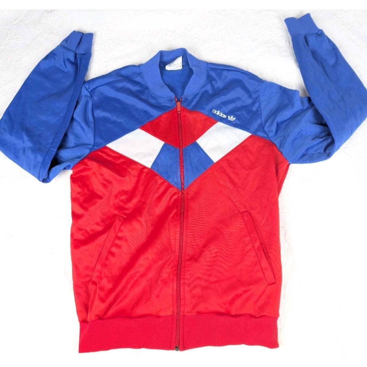 Vtg Adidas Track Jacket Medium Full Zip up Trefoil Blue Red 80s