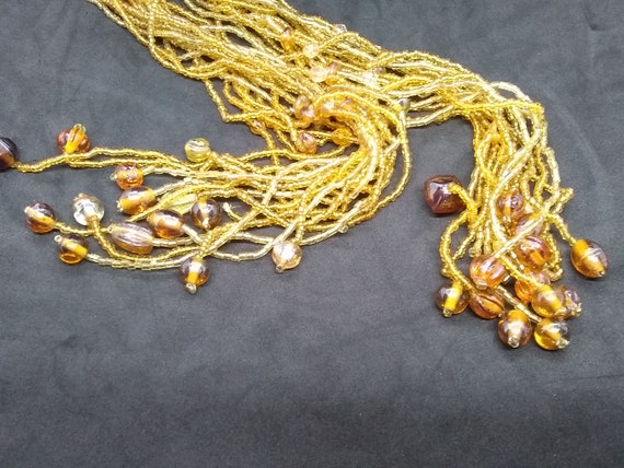 Vintage beaded seeded Lariat necklace scarf - image 5