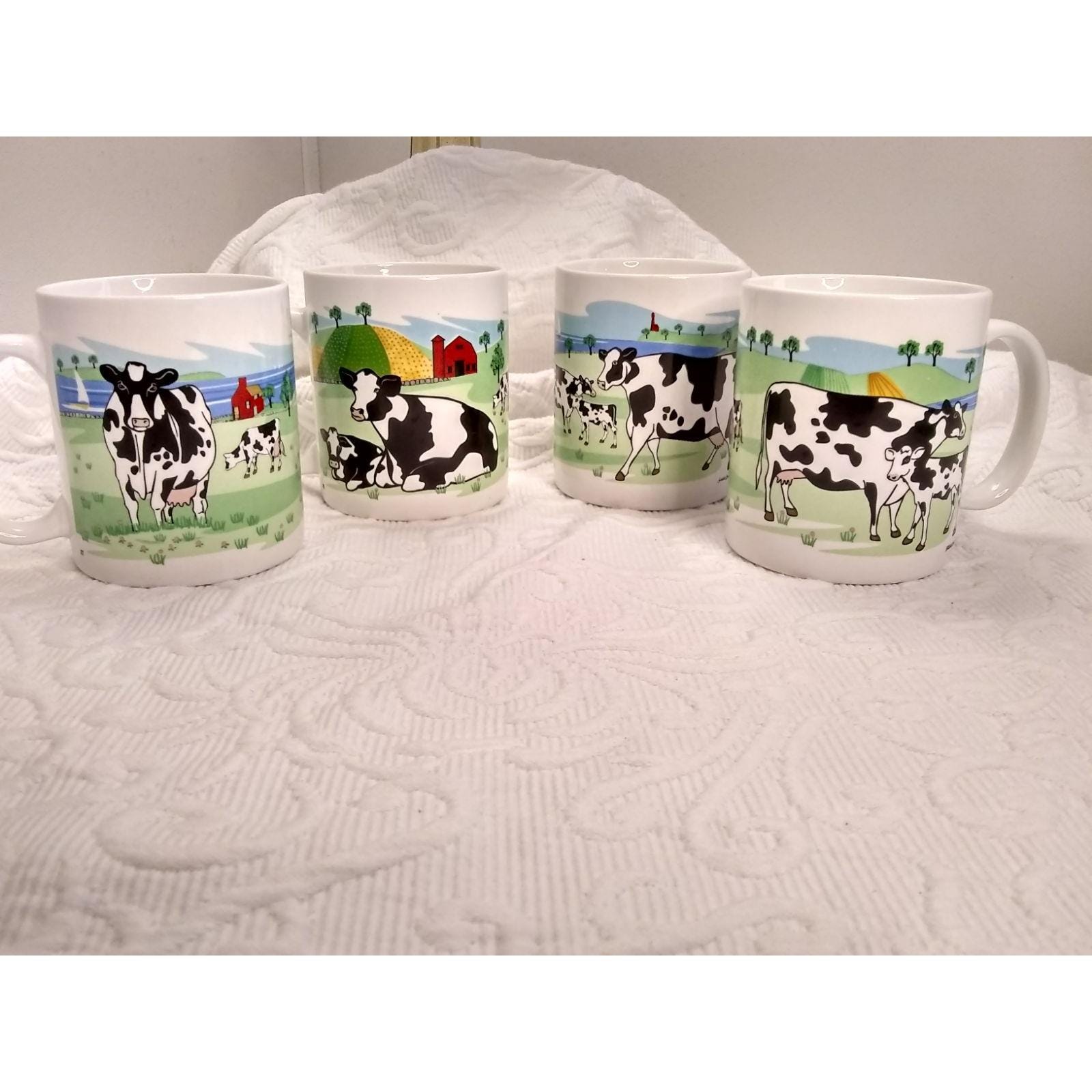 Set of Four Cow Themed Mugs Scene Farm Cottage Core Vibrant - Etsy