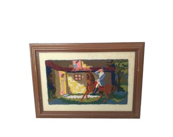 Vtg Crewel Ride of Paul Revere American Revolution incorniciato 19,5 "X14" LEGGI