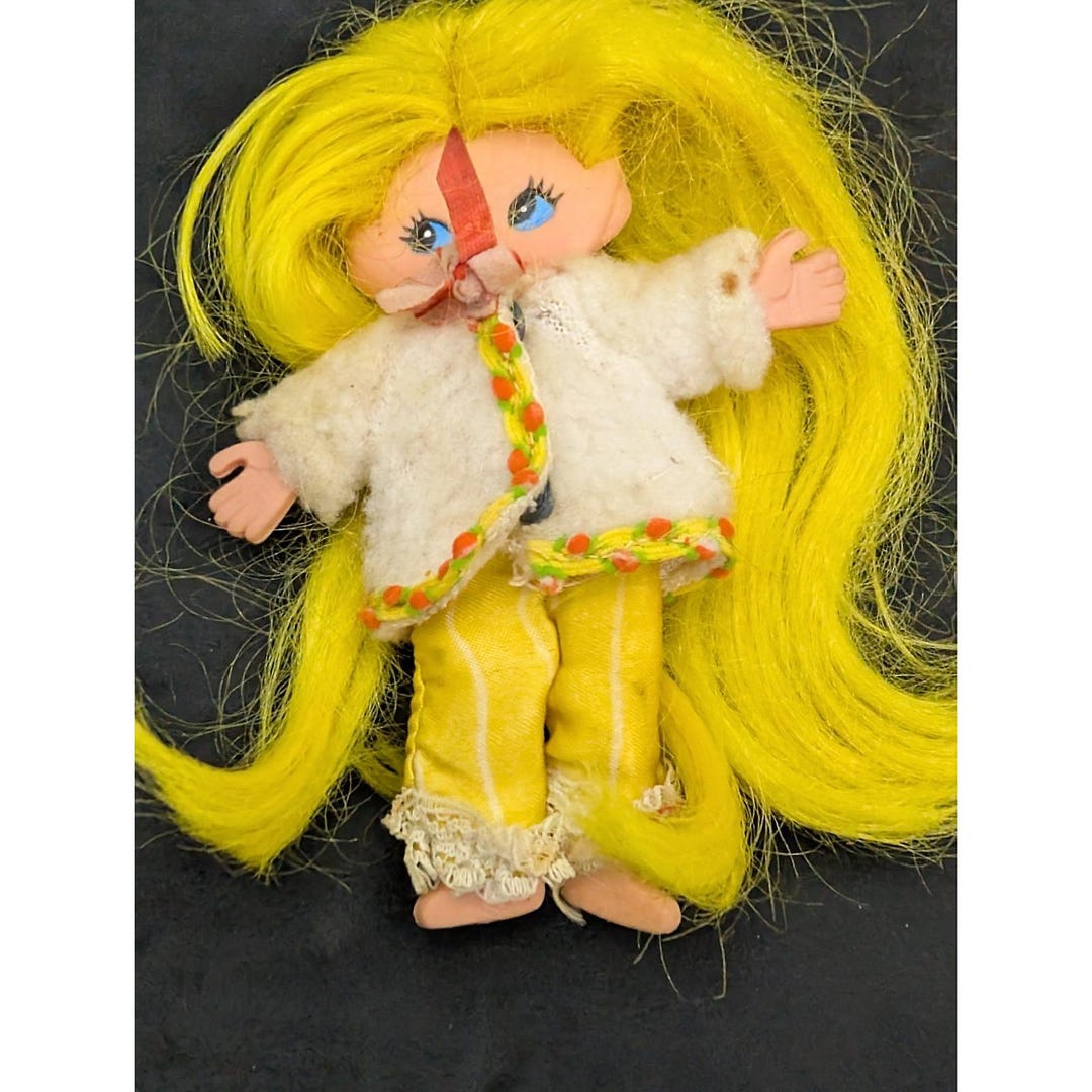 Flatsy Doll Maker 1969 Ideal B. Brand Flatsy Doll Dressed Coat Pants Yellow Hair Blue ...