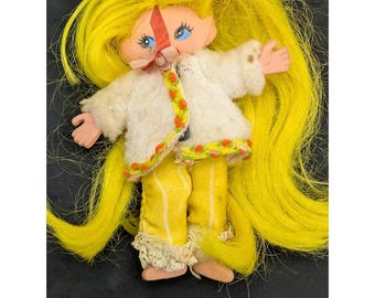 1969 Ideal B. Brand Flatsy Doll Dressed Coat pants Yellow hair blue eyes needs TLC