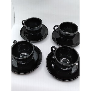 Vintage Homer Laughlin Fiesta Black Set Of 4 Teacups And Saucers discontinued