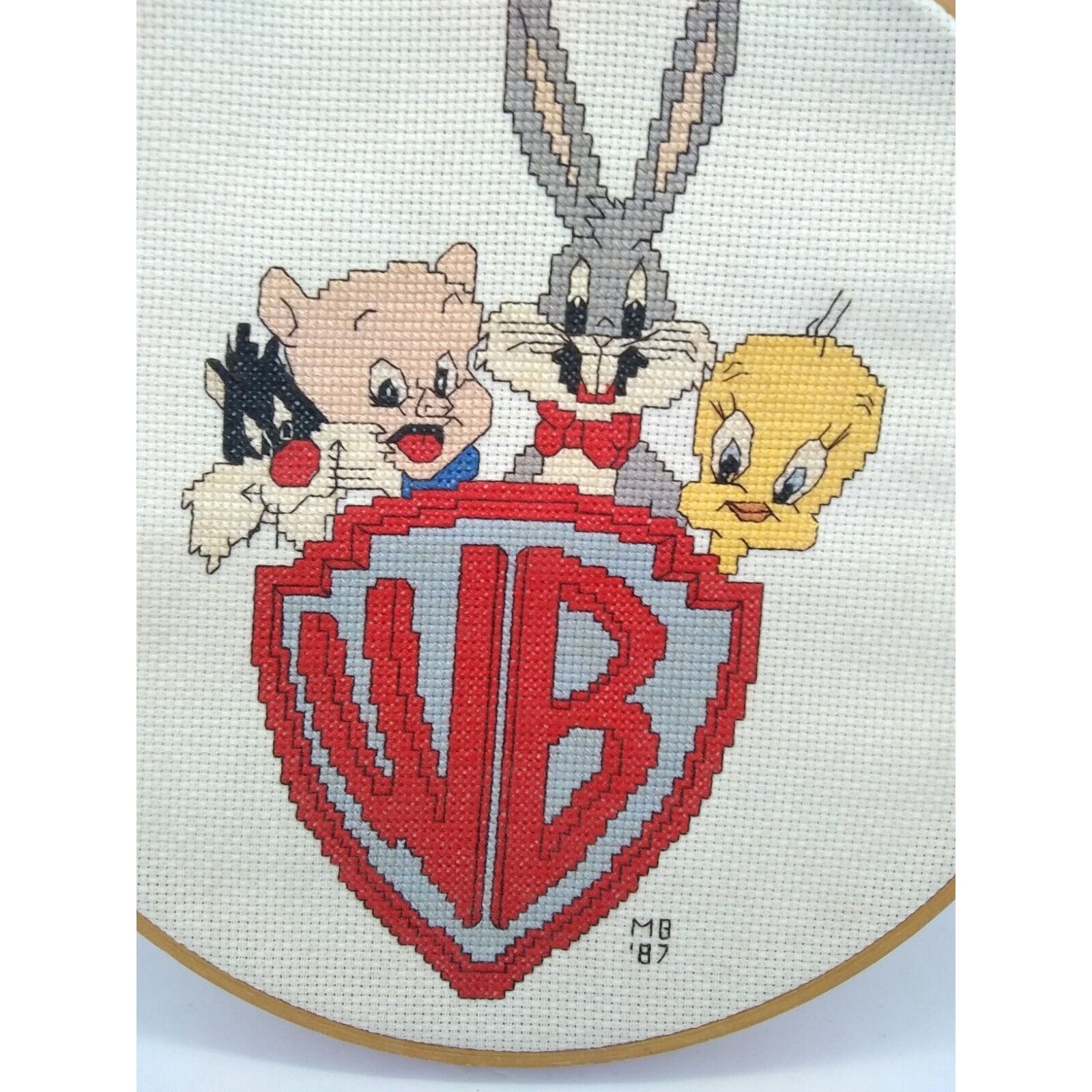 Vintage '87 Completed Needlepoint Looney Tunes Bug Bunny Tweet Artwork