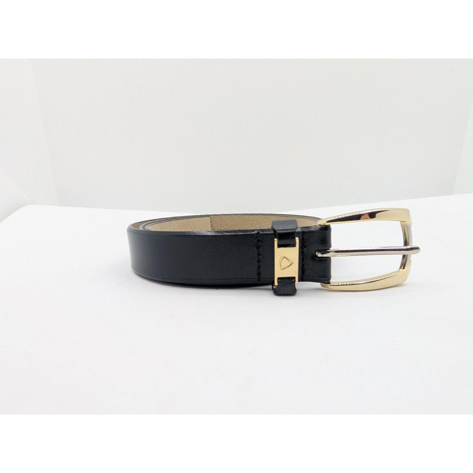 Vtg Liz Claiborne Black Leather Laser cut Belt Brass Buckle size large IMG_5937.jpg?v=1644616081 main image 4