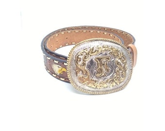 Cinto Imperial Hecho en Mexico Eagle Ceinture en cuir avec monogramme F boucle en alpaga 38