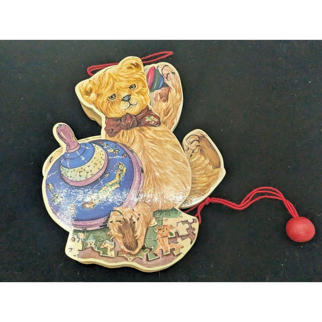 String Teddy Vtg. P.D Jackson Ornament Christmas Tree Hanging Pull String Teddy Bear ...