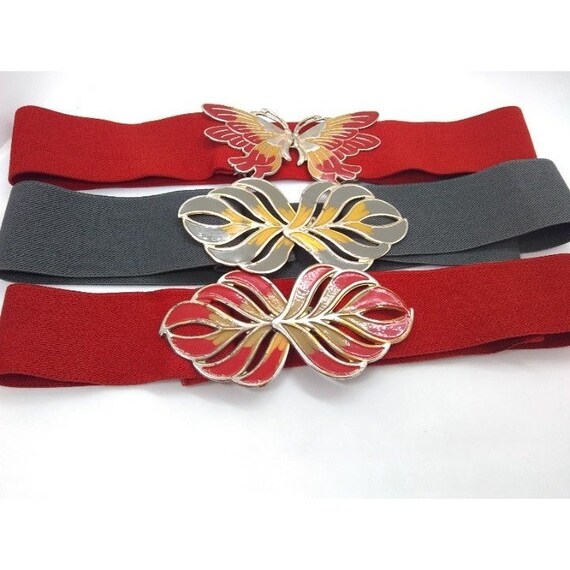 Set of 3 Vintage Retro Stretch Enameled Buckle Made in Korea  display picture 2