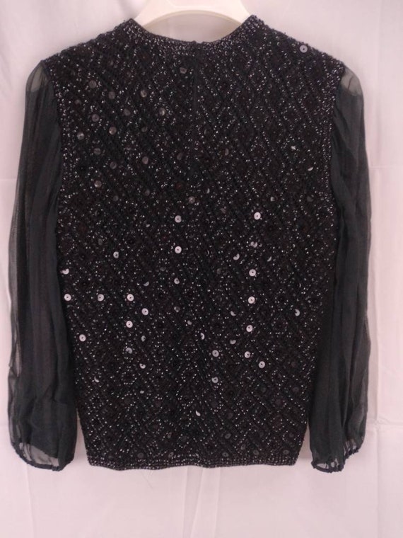 Vintage 50s/ 60's Cyn Les black elegant blouse em… - image 3