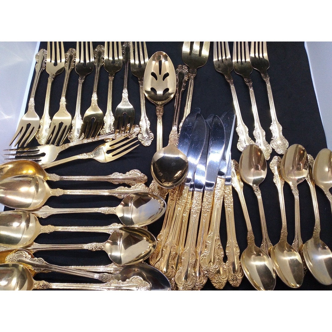Cambridge Stainless China Alyssa Sgold Cutlery Set Etsy