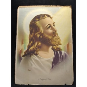 Vintage 1942 SPCO  illustrated Print Of Jesus titled Inspiration 14&quot; x 10&quot;