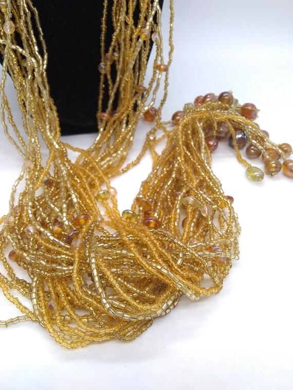 Vintage beaded seeded Lariat necklace scarf - image 4