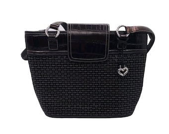 Brighton Woven Basket Weave On Croc style Print Leather Tote Satchel Handbag