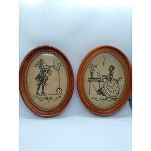 Vintage/ Antique Victorian music themed framed cross stitch on burlap? material