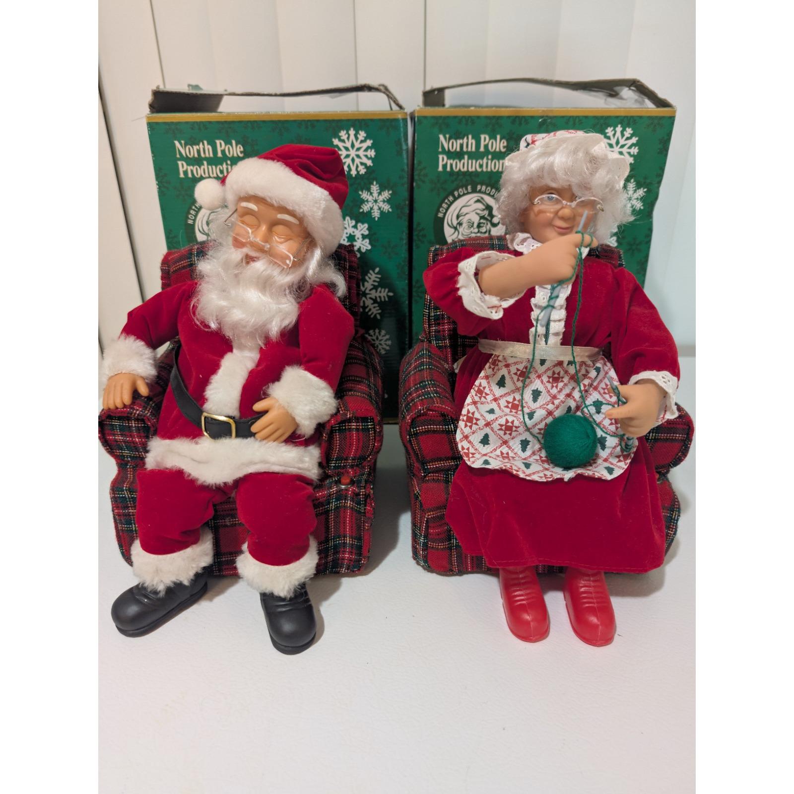 Vtg 90s Sewing Mrs. Claus Knitting & Santa Claus Sleeping in