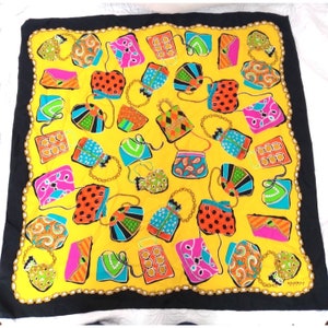 Vintage Runway accessories brand Handbag print 30&quot; square scarf READ