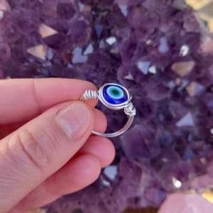 Evil Eye Ring Wire Wrapped (handmade) Nazar Ring, Please provide ring size :)