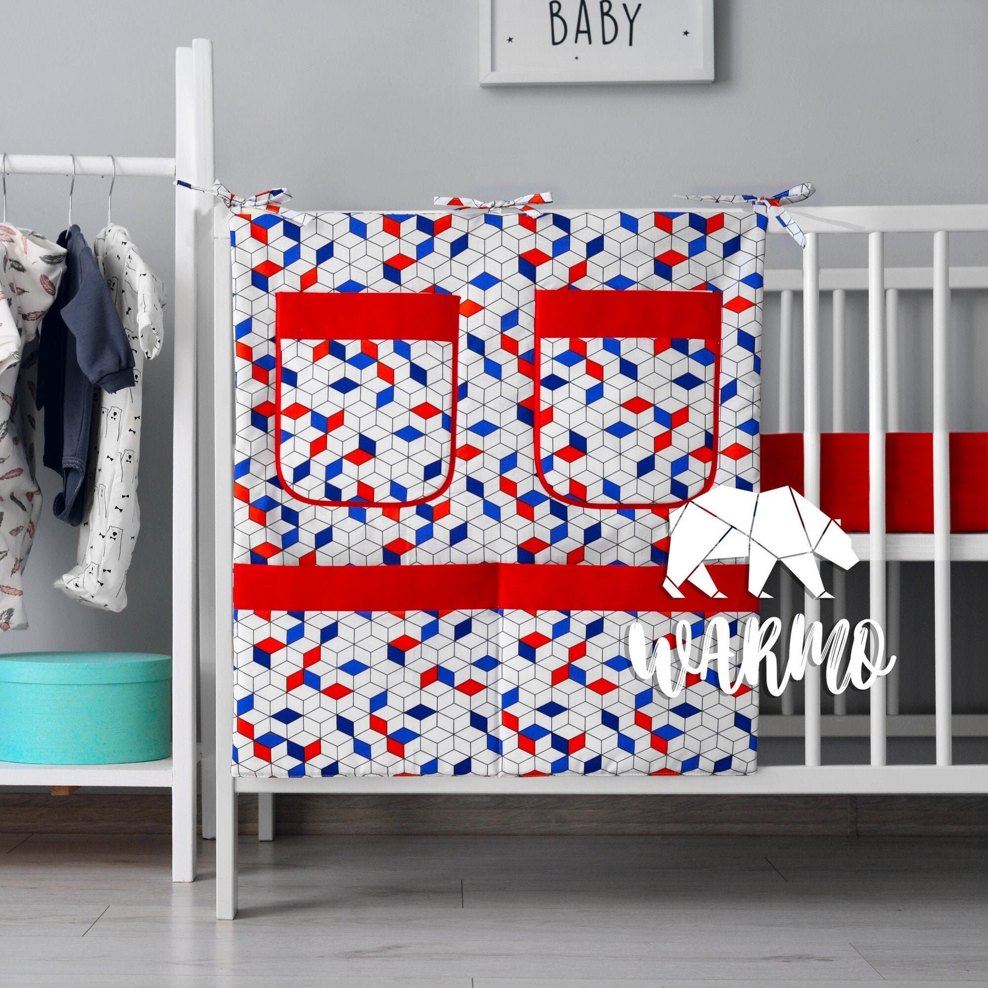 Rhombus Cotton Hanging Crib Organizer Cot teats holder baby Etsy