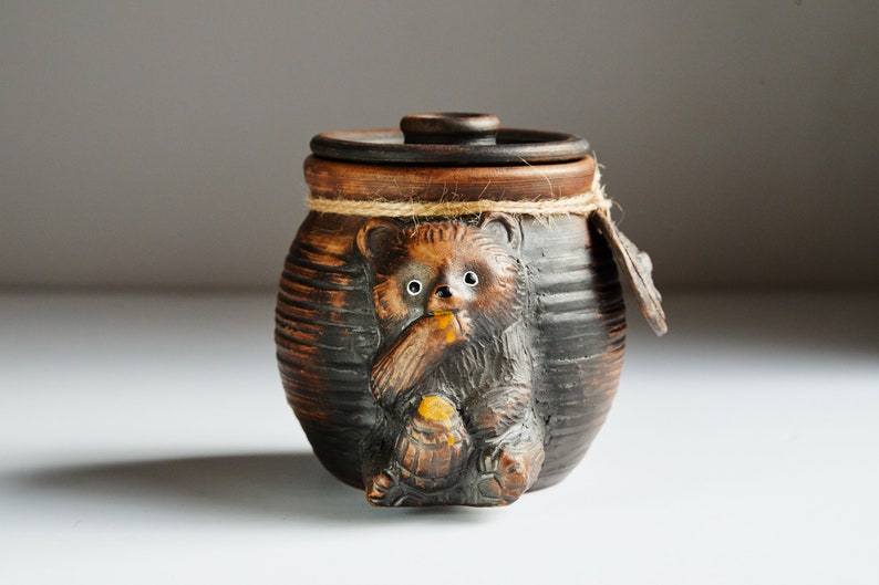 Honey pot Honey bear jars Cookie jar Ceramic jar with lid Etsy