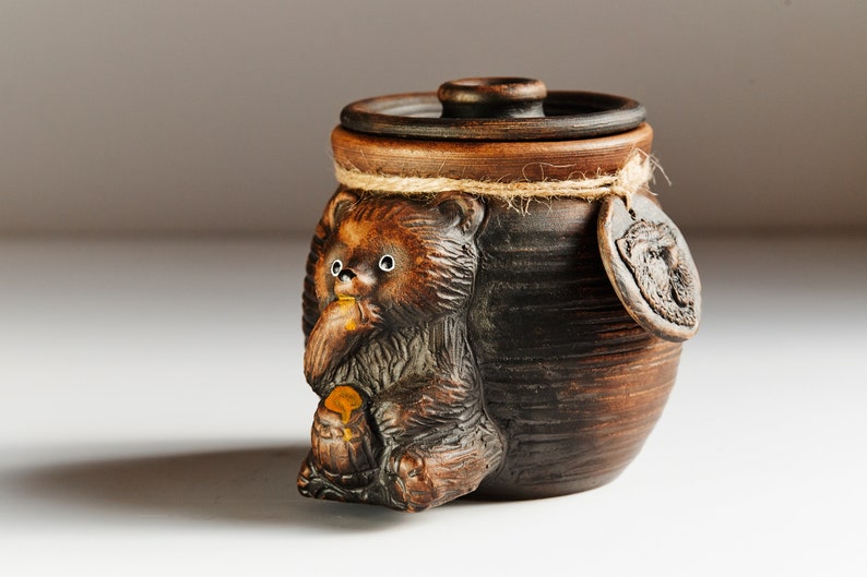 Honey pot Honey bear jars Cookie jar Ceramic jar with lid Etsy