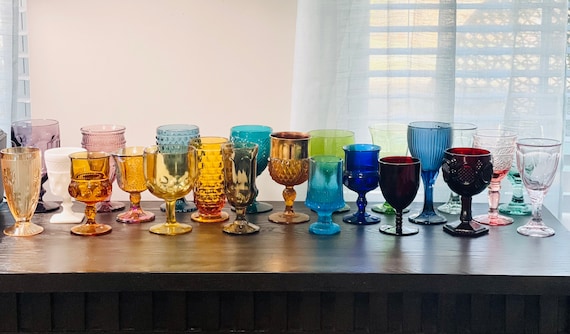 Vintage Style Colored Glass Water Goblet Set of 4 Multi Colors Drinking  Glasses (11 OZ), 11 OZ - Foods Co.