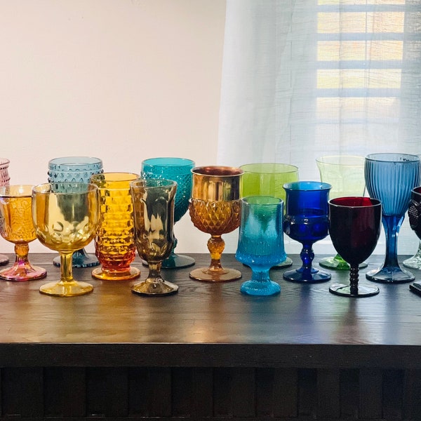 Vintage build your own set of Mismatched water goblets multicolored mixed goblets mcm wine glasses rainbow glasses wedding glasses