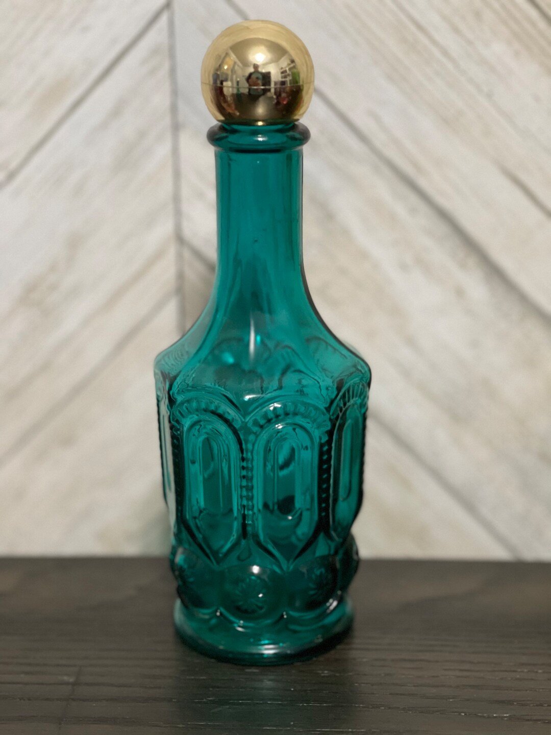 Vintage LE Smith Moon & Star Blue Glass Teal Bottle Avon Mouthwash