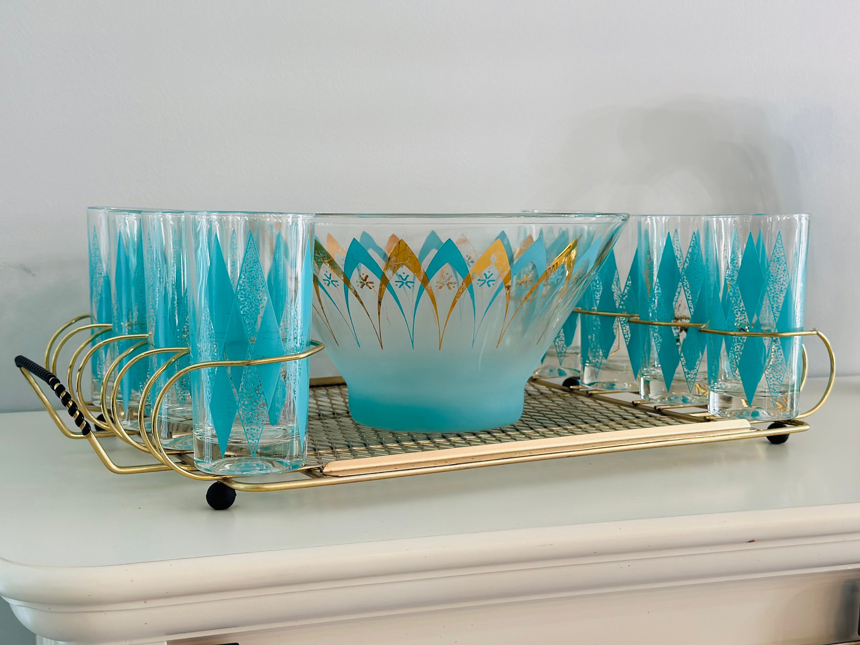 Mid Century Turquoise and Gold Drink Set – Duckwells