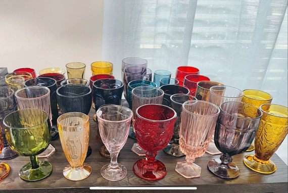 Vintage Style Colored Glass Water Goblet Set of 4 Multi Colors Drinking  Glasses (11 OZ), 11 OZ - Foods Co.